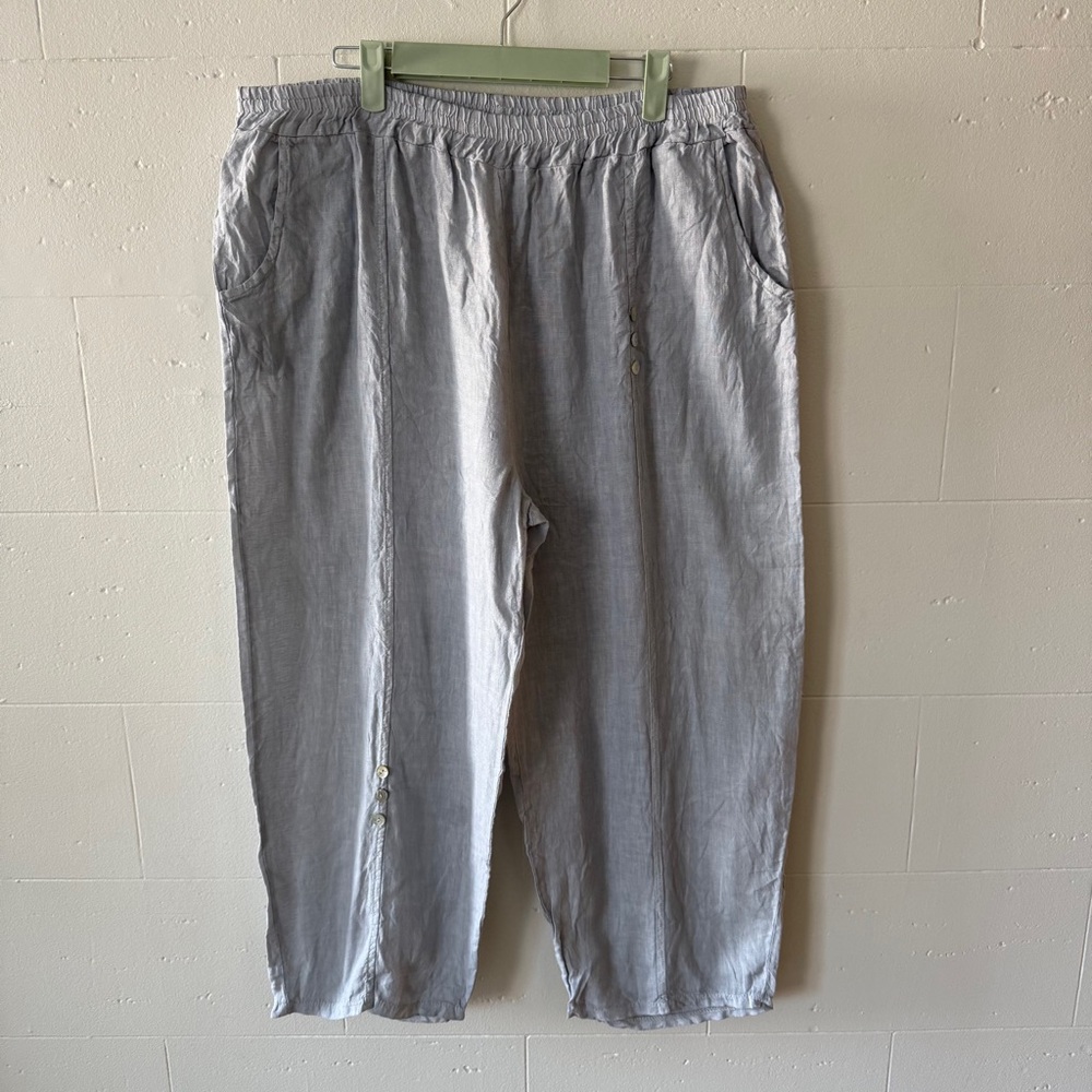 Angela Mara | Size XL | Powder Blue Linen Pants Minimalist Classic